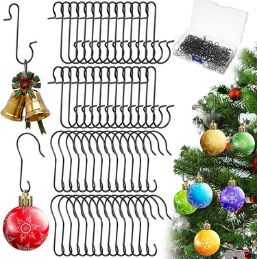 200 PCs Xmas Ornament Hooks Christmas Tree Hanging Hooks Metal Christmas Ornament Hooks with Storage Box C and S Shaped Ornament Hangers Xmas Decoration Hooks for Christmas Tree Party Decor